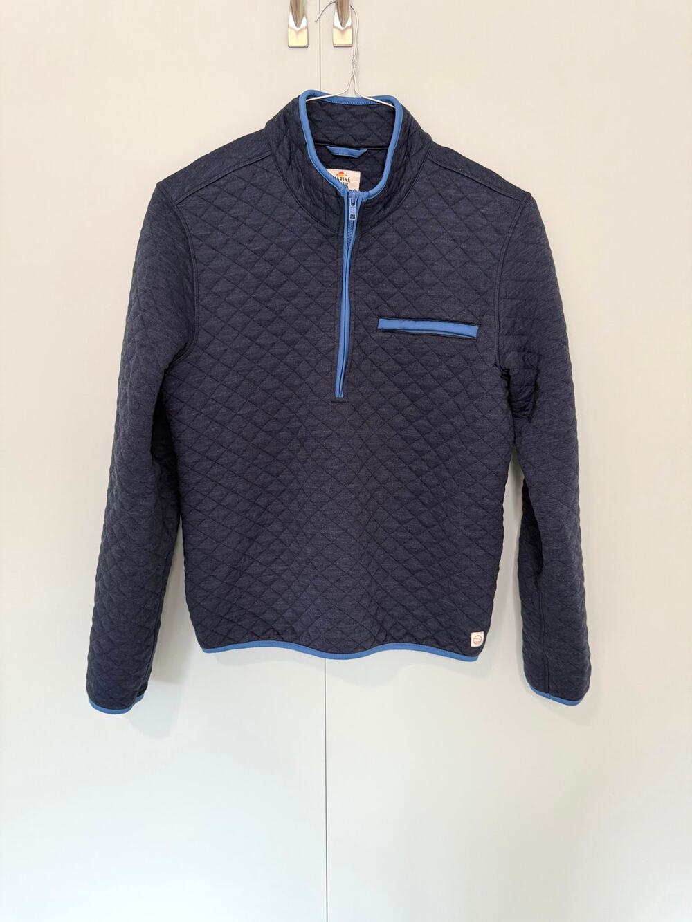MARINE LAYER Men's Corbet Quarter Zip Quilted Pullover in Navy 16601